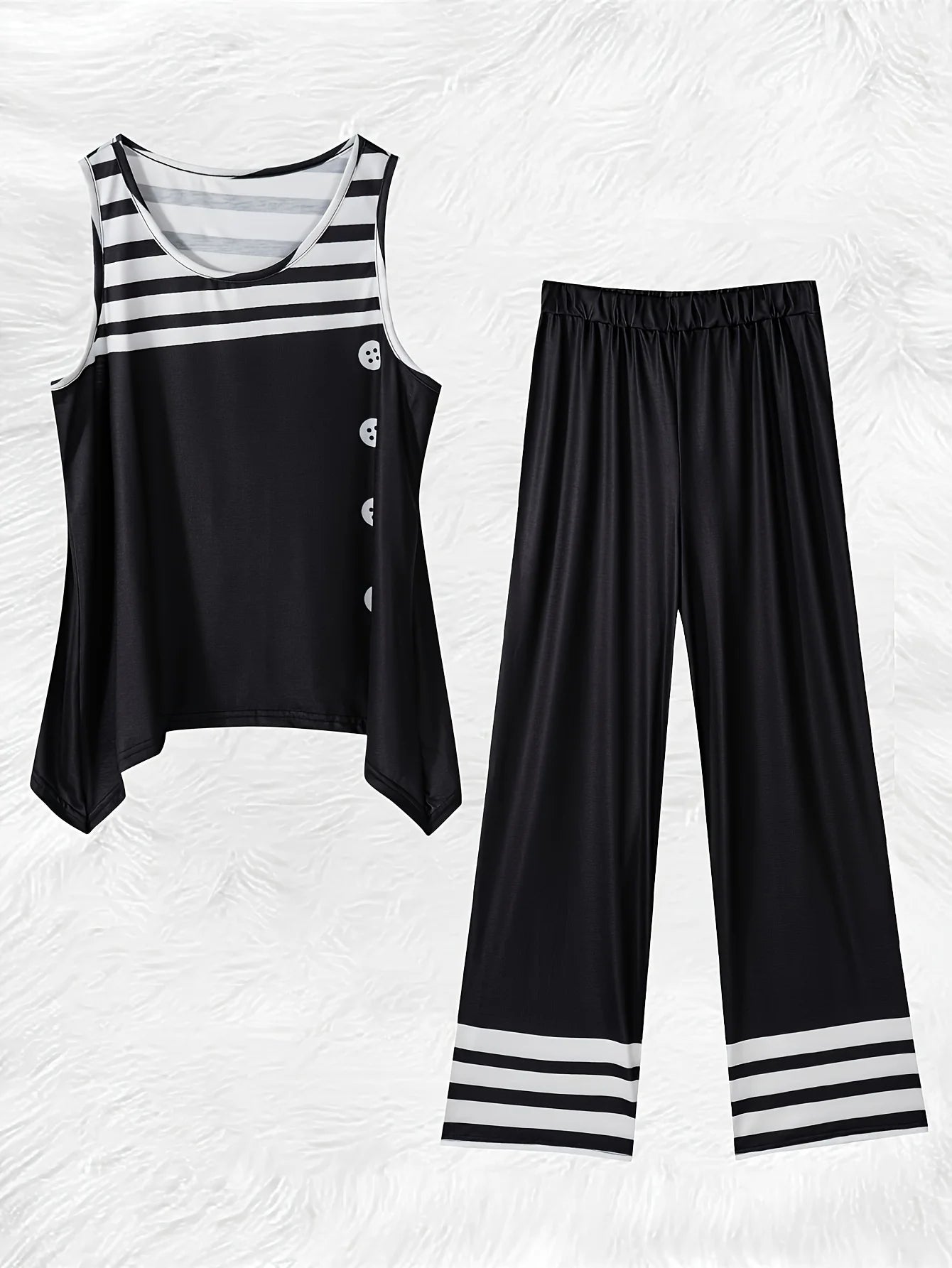Printed Design Spring and Summer collection Black And White Stripes Pattern vacation style women's pants suit