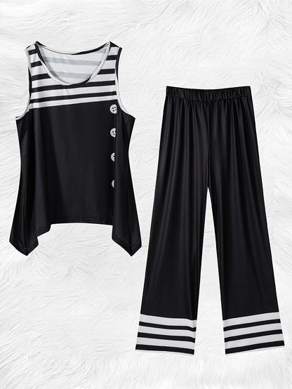 Printed Design Spring and Summer collection Black And White Stripes Pattern vacation style women's pants suit