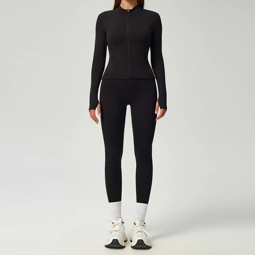Fitness Suit 2PCS Women Tracksuit Sports Zipper Long Sleeve Yoga Set Gym Clothes Flared Pants Sportswear Female Workout Clothes