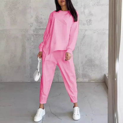 Autumn Winter Solid Color Casual Loose Irregular Long Sleeve Hoodie Women's Suit Fashion Simple Harun Pants Female 2 Piece Set
