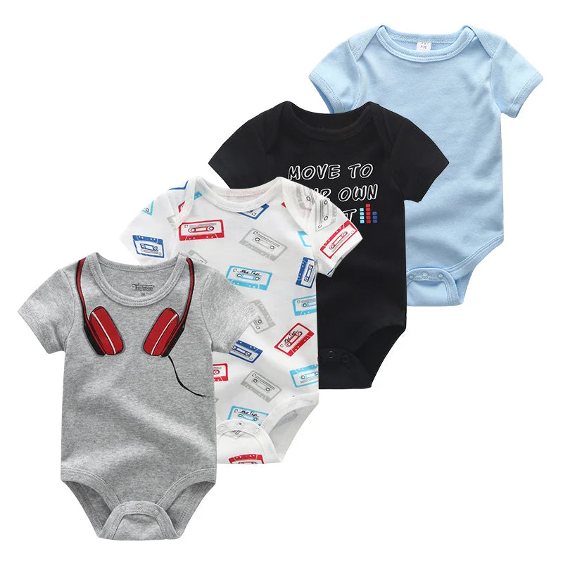 4pieces Newborn Baby Boy Clothes Cartoon Cotton Romper Summer Short