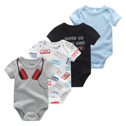 4pieces Newborn Baby Boy Clothes Cartoon Cotton Romper Summer Short