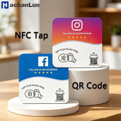 NTAG215 Programmable NFC Standing Card Editable 13.56MHz QR Code Google Review Square Table Display Card for Business
