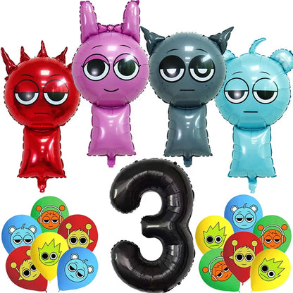 Sprunki Birthday Party Decoration Incredibox Latex Aluminum Foil Balloon For Kids Event Supplies Banner Disposable Tableware