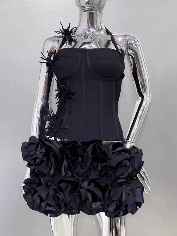 VC Chic Halter Sleeveless Style Corset Mini Dress with Unique Embellishments for a Special Night Out Evening Gown