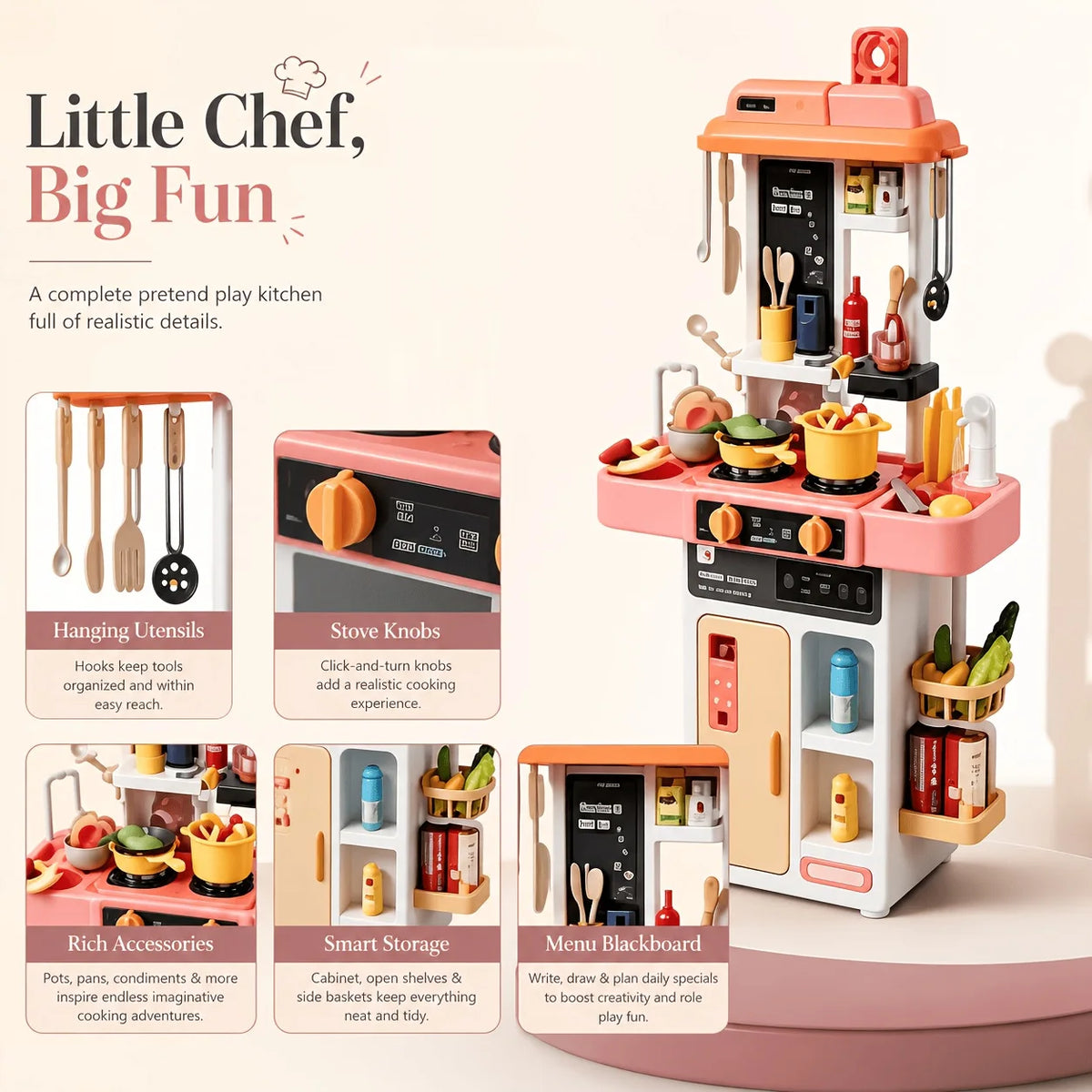 52-Piece Kitchen Toy Set, Educational Toys with Sound and Light Effects, Equipped with Various Realistic Kitchen Tools, Perfect for Parent-Child Interaction, Role-Playing Activities, and Holiday Gifts.