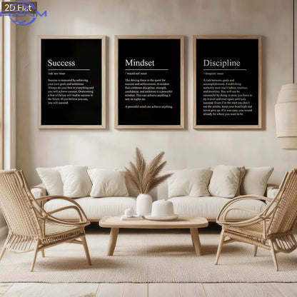 3pcs Motivational Mindset Definition Wall Art, Inspirational Quote Canvas Print for Office Home Decor, Modern Typography Poste