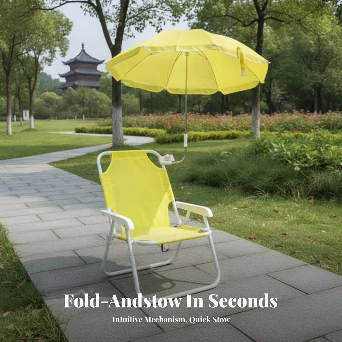Portable Outdoor Folding Seat with Umbrella Alloy Frame Beach Chair Compact Lightweight for Camping Fishing Travel Shade Relax