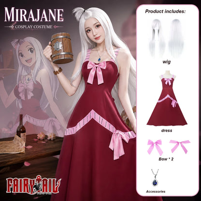 Anime Mirajane Strauss Fairy Tail Red Long Dress Cosplay Full Set Costume Outfit Women Halloween Party Stage Cos Convention