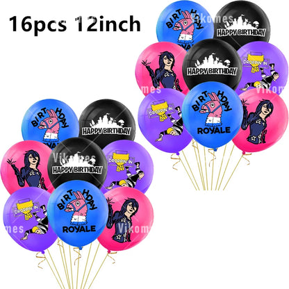 Fortnite Balloons Happy Birthday Banner Shooting Game Party Decoration Alpaca Llama Disposable Tableware Background Cake Topper