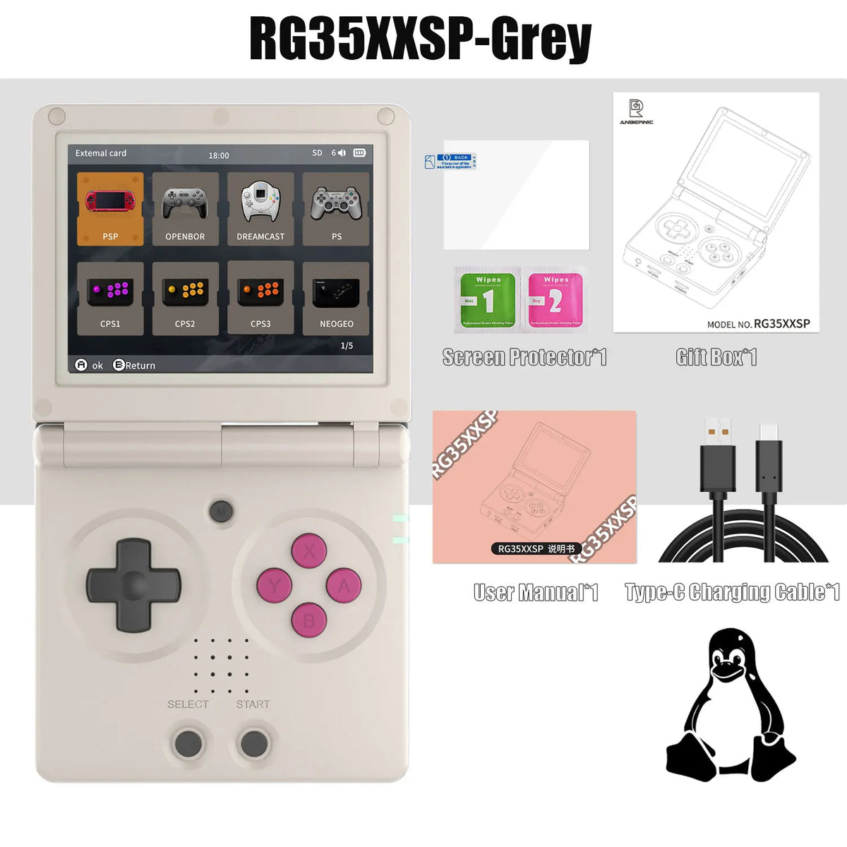 ANBERNIC RG35XXSP FILP 3.5 Inch IPS Screen Retro Game Console 64GB Built-in TF Card 3300mAh Battery Linux System HD TV Output Support Classic Casual Gaming  Built-in Hall Switch Chip
