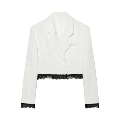 zoci Lace Short Blazers for Women's Suit Summer Blazer Set 2 Piece Woman Shoulder Pad Women's Tailoring Blazers Bermuda Shorts