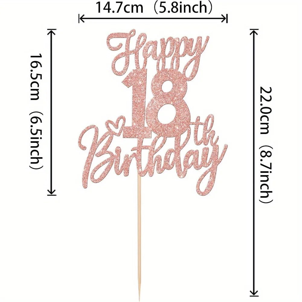 1 PCS Happy 18th Birthday Cake Topper Glitter Cheers to 18 Years Birthday Cake Pick Eighteen Hello 18 Fabulous Cake Decorations