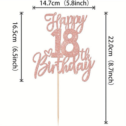 1 PCS Happy 18th Birthday Cake Topper Glitter Cheers to 18 Years Birthday Cake Pick Eighteen Hello 18 Fabulous Cake Decorations