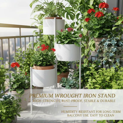 Corner Plant Stand 3-Tier, Nordic Iron Flower Pot Holder with Foldable Design, Space-Saving Ladder Plant Shelf for Indoor Outdoor, White