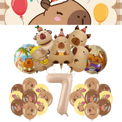 Capybara Decoration Birthday Party Favors Tableware Set Cup Plate Balloons Gift Bags Happy Banner Cake Topper Supplies for Girls