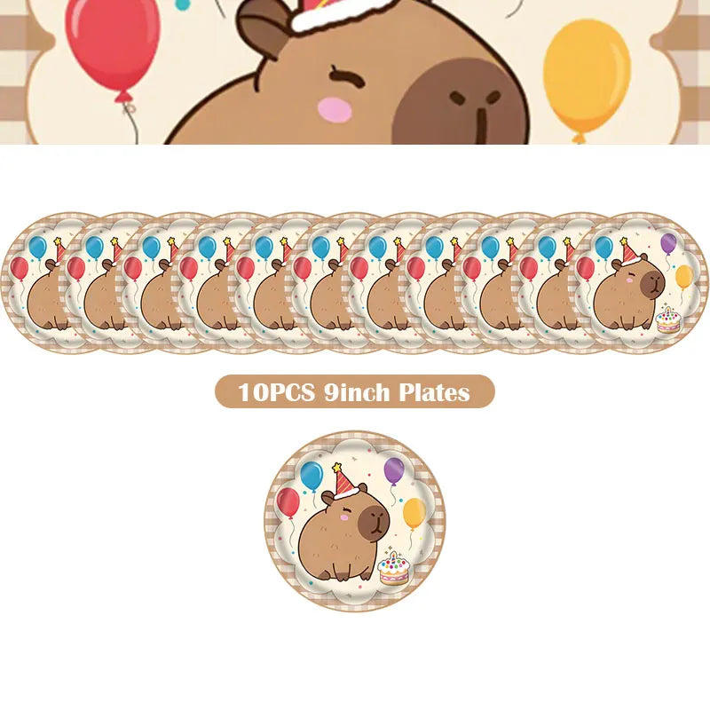 Capybara Decoration Birthday Party Favors Tableware Set Cup Plate Balloons Gift Bags Happy Banner Cake Topper Supplies for Girls