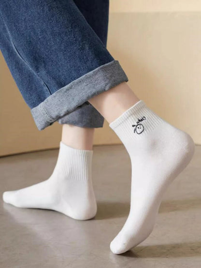 Women's Cute Cartoon Embroidery Ankle Socks Summer Thin Breathable Black White Socks Korean Style Kawaii Crew Socks Streetwear