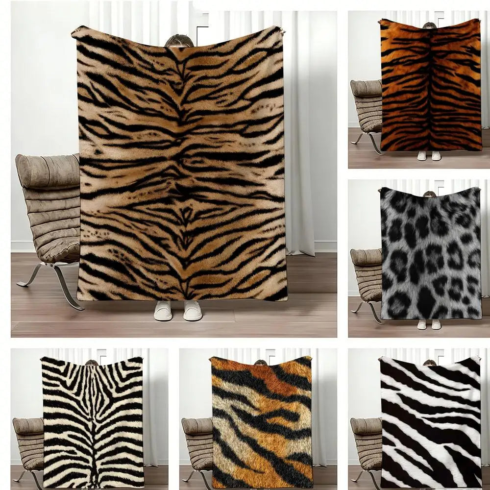 Fashion Animal Print Throw Lightweight 240g Flannel Blanket Soft Skin-friendly for Summer Cooling