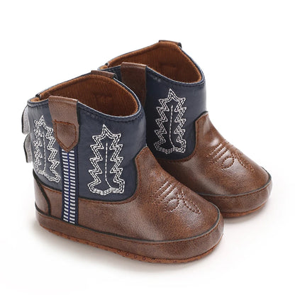 Western Cowboy Princess Baby Boots 0-18M Infant Pre-Walker Shoes Soft Sole Embroidered Footwear for Newborn Girls