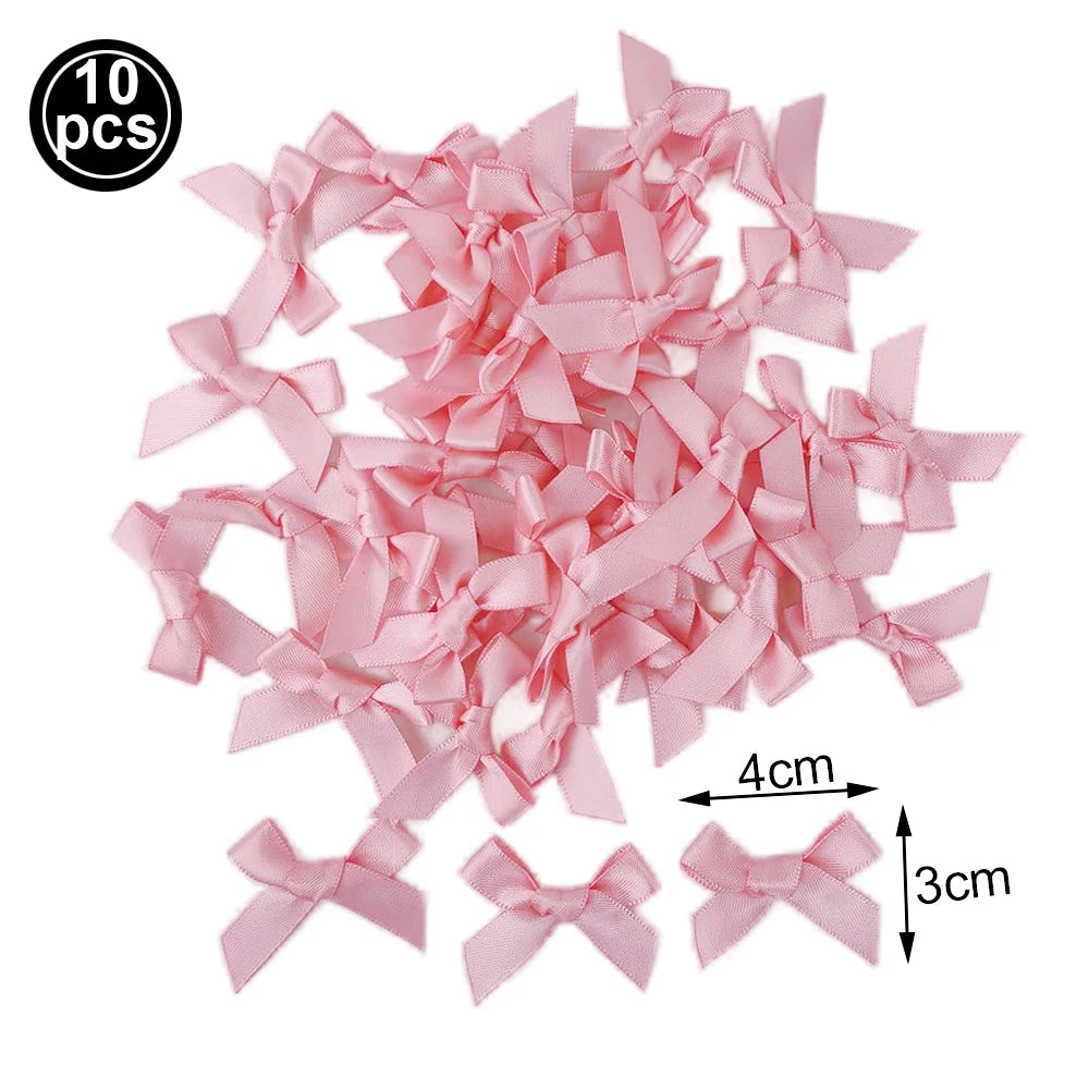 10pcs Bow Cupcake Toppers Birthday Bowknot Ribbons Coquette Pink Bow Cake Decors Bridal Baby Girls Wedding Party Supplies
