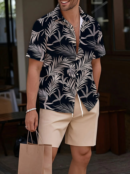 Fashion Men's Summer Printed Short Sleeve Shirt and Shorts Set Casual Loose Fit for Vacation and Daily Wear