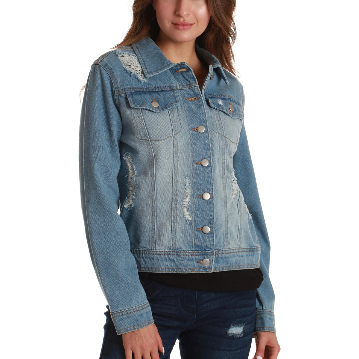 Women's Casual Washed Regular Fit High Quality Vintage Denim Jacket with Waist Tie and Cargo Pockets