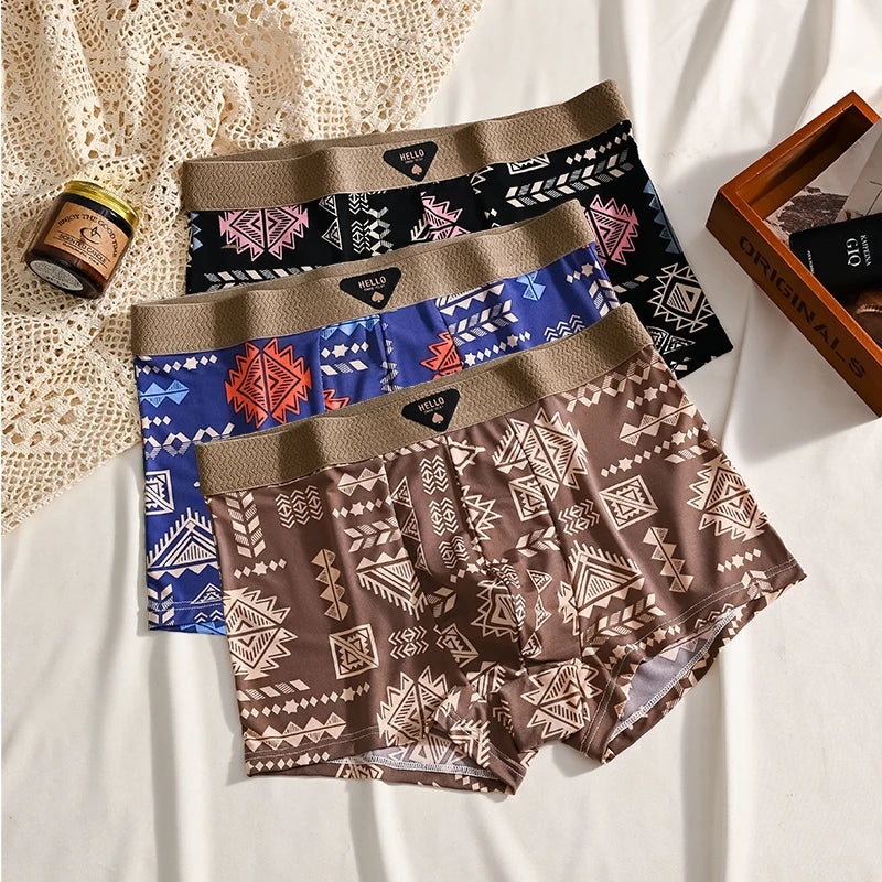 3Pcs Boxer Shorts Men's Underwear Ice Silk Underpants Sexy Panties 3A Antibacterial Breathable Elastic Lingerie Plus Size L-6XL