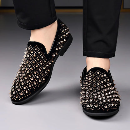 Black Rivet Shoes 48 Designer New Loafers Men's Pointed Punk Rock Rivets Business Casual Shoes Party Wedding Dress Homecoming Fo