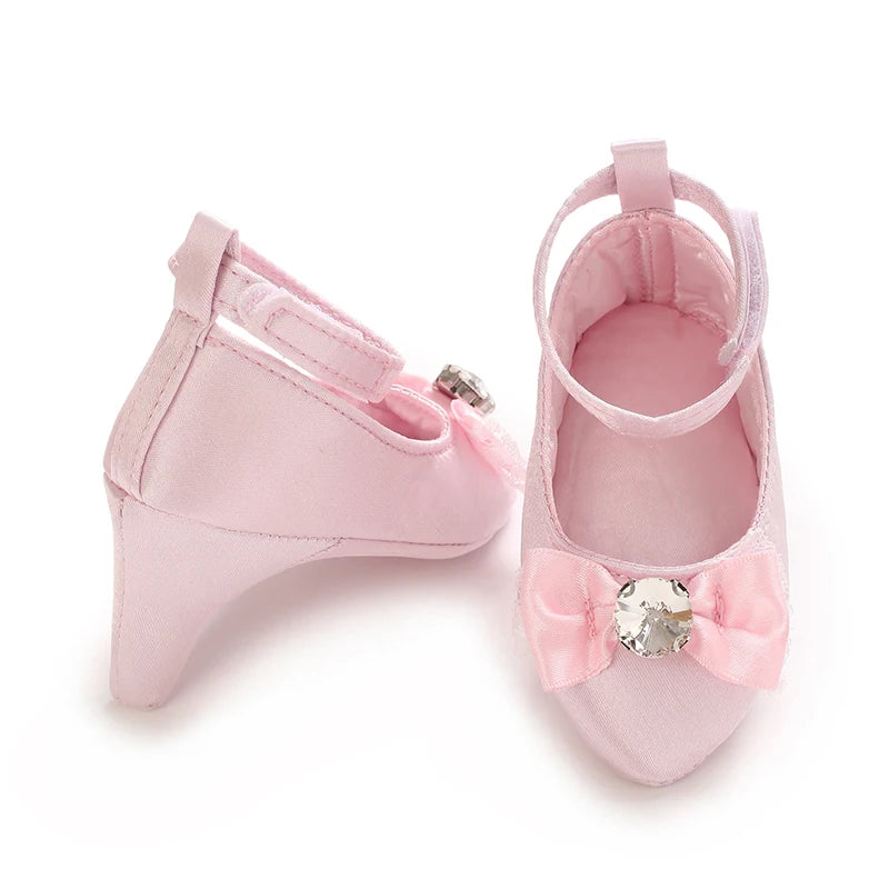 Newborn Infant Baby Fashion Girls High Heels Shoes 0-5Months Princess Bow Party Crib Shoes Photo Props Shoes