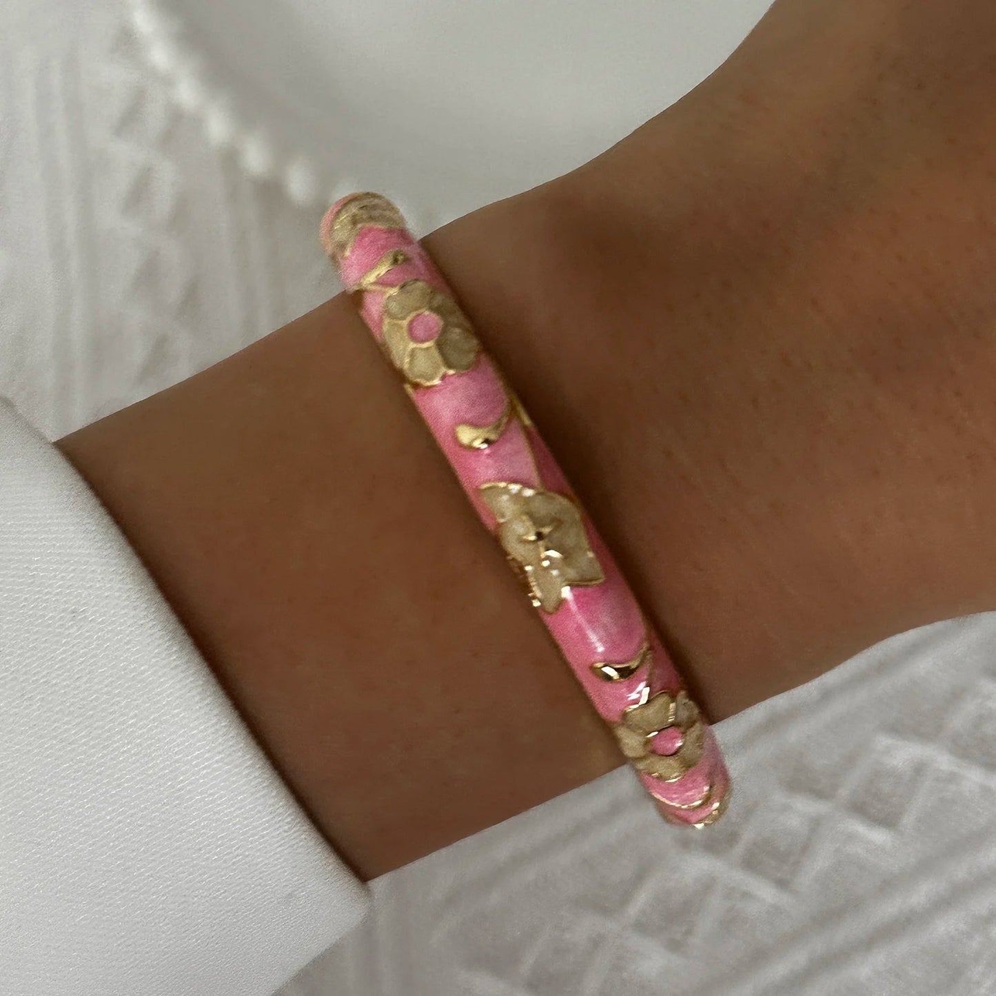 Elegant Enamel Dropped Glaze Flower Texture Bracelet For Women Retro Gold Plated Evil Eye Floral Zircon Bangle Party Jewelry