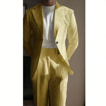 Chic Linen Men Suits 2 Piece Summer Single Breasted Notch Lapel Suit High Quality Wedding Casual Office Party Prom Costume Homme