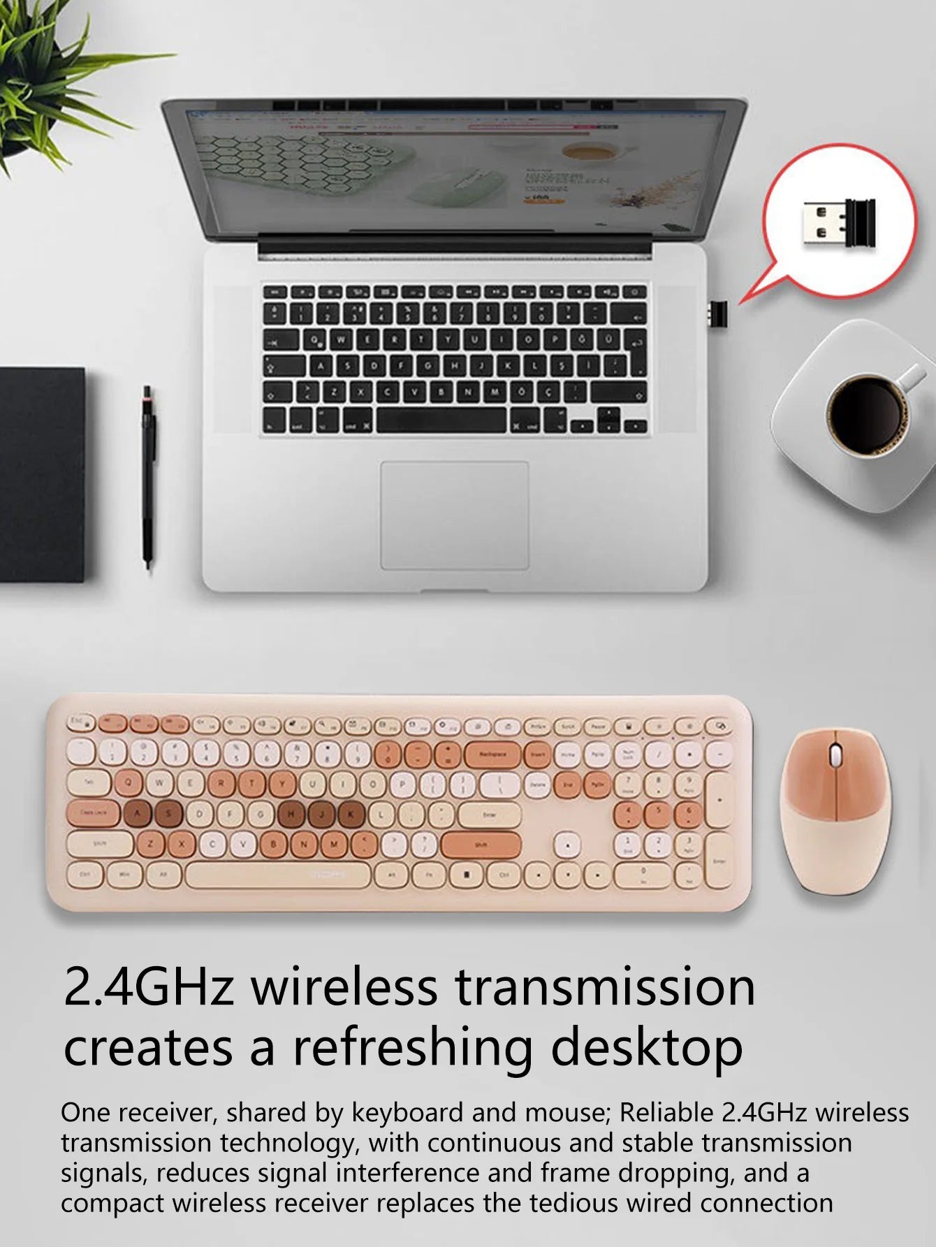 110-key color wireless keyboard and mouse set, with noise-reducing silent keys, suitable for laptops and desktop computers