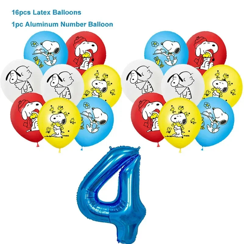 Happy Birthday Party Decorations Dog Banner Flag Foil Latex Balloons White Anime Supplies Baby Boy Girl Kids Cute Toy Gifts