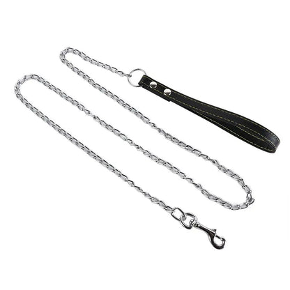 Heavy Duty Metal Chain Dog Lead With Leather Handle Long Strong Control Leash Outdoor Pet Traction Rope Anti Bite Chain Supplies