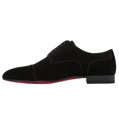 New Red Sole Men Shoes Black Flock Derby Shoes Breathable Lace-up Handmade Men Shoes  Chaussures Pour Hommes