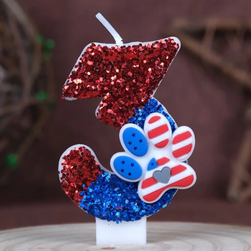 0‑9 Cat Paw Number Birthday Candle Red Blue Glitter Cake Topper Kids Cute Cat Paw First Birthday Cake Decortion Party Supplies