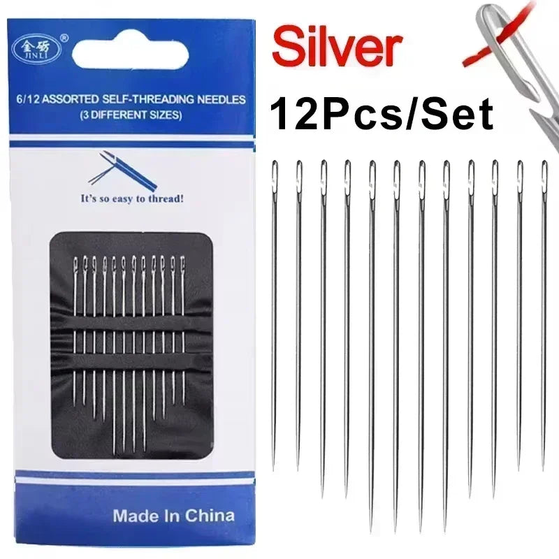 36/12PCS Blind Needle Elderly Needle-side Big Hole Hand Stainless Steel Sewing Needless Threading Household DIY Sewing Needles