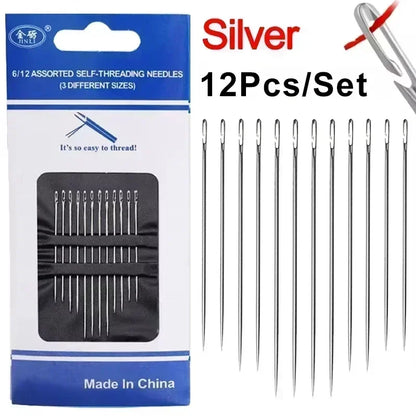 36/12PCS Blind Needle Elderly Needle-side Big Hole Hand Stainless Steel Sewing Needless Threading Household DIY Sewing Needles