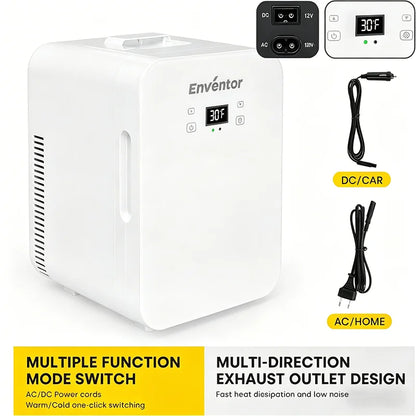 Enventor 10L Mini Car Refrigerator Portable Skincare Fridge AC 120V/DC 12V Thermoelectric Cooler and Warmer Function For Camping