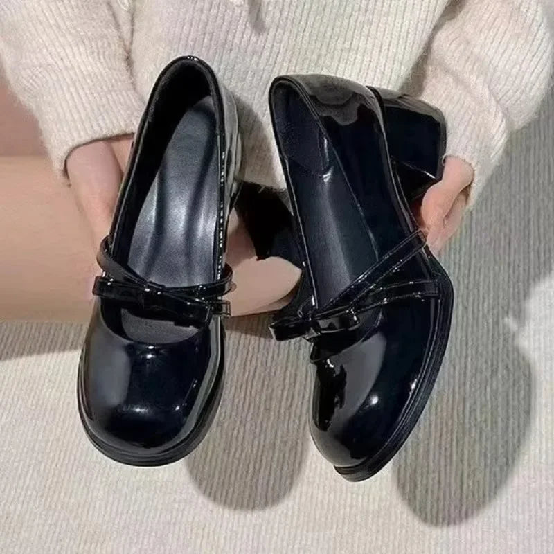 Spring/autumn Mid Heel Mary Janes Square Toe Square Heel 2025 Hot Sale Ladies Shoes New Solid Butterfly-knot Fashion Pumps