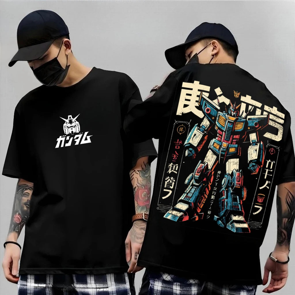 Japanese Anime Mobile Suit RX-78-2 Gundam Summer Short Sleeve Cotton Print T-shirts Men Women Harajuku Y2k Parent-child Tee Tops