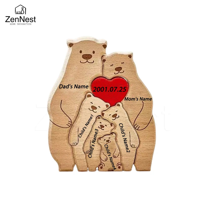 Bear Home Wooden Puzzle Personalized Custom Decor Heart Warmer Birthday Gift Art Puzzle Name Home Decor Thanksgiving Gift