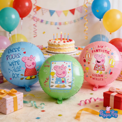 3pcs Peppa Pig Theme round Aluminum Foil Balloons Set for Pig Birthday Party Holiday Decorations