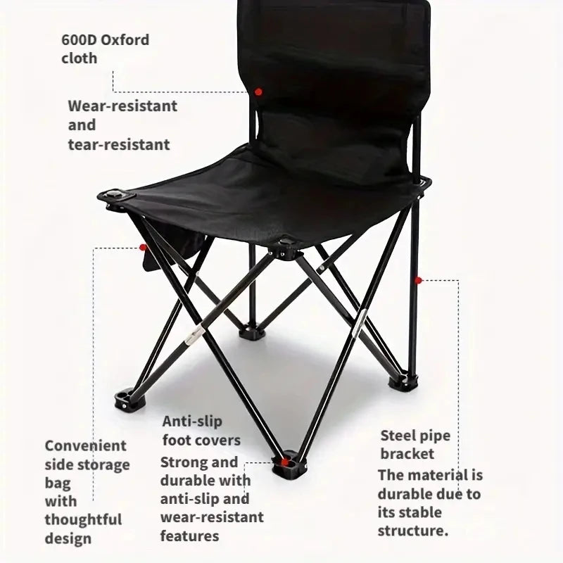 Outdoor Foldable Chair Camping Chair with Side Pocket Picnic Oxford Cloth Chairs Portable Beach Fishing Chairs Outdoor Chair