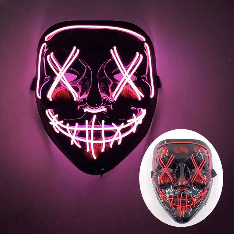 Wireless LED Purge Mask Neon Glow In Dark Scary Grimace Full Face Mask Cosplay Rave Bar Club Masquerade Carnival Party Decor