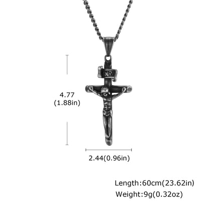 Stainless Steel Cross Necklace Catholicism Jesus Pendant Gold Color Collar Church Prayer Faith Jewelry for Men Women Gift