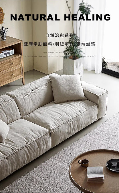 Linen fabric sofa small living room tofu block three-seater inline retro sofa