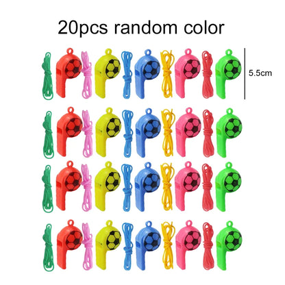 10/20/30pcs Football Style Whistle with Rope Plastic Colorful Party Gathering Noise Producing Material Cute Cartoon Whistles TMZ