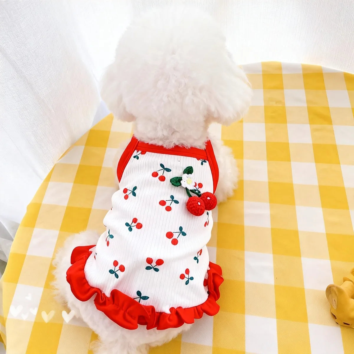 Dog Vest Cute Cherry Clothing for Small Dog Vest Summer Cooling Cat Vest Falbala Pet Clothes for Dog Breathable Soft Cat Clothes